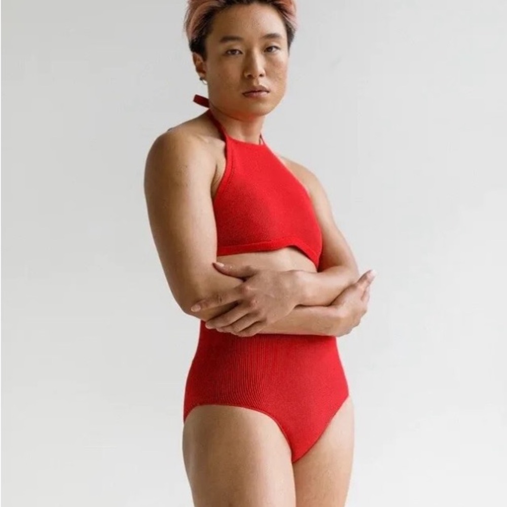 ARQ Swim Giulia Halter top Cherry Red NWT size M
